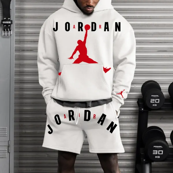 Street Fashion Casual Basketball Print Unisex Hooded Sweatpants Shorts Set - Ootdyouth.com 