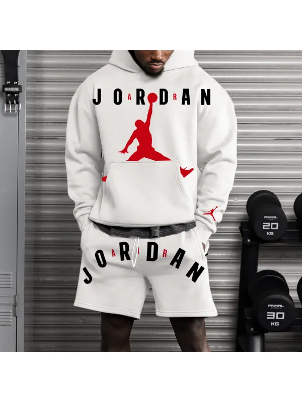 Street Fashion Casual Basketball Print Unisex Hooded Sweatpants Shorts Set - Ootdmw.com 