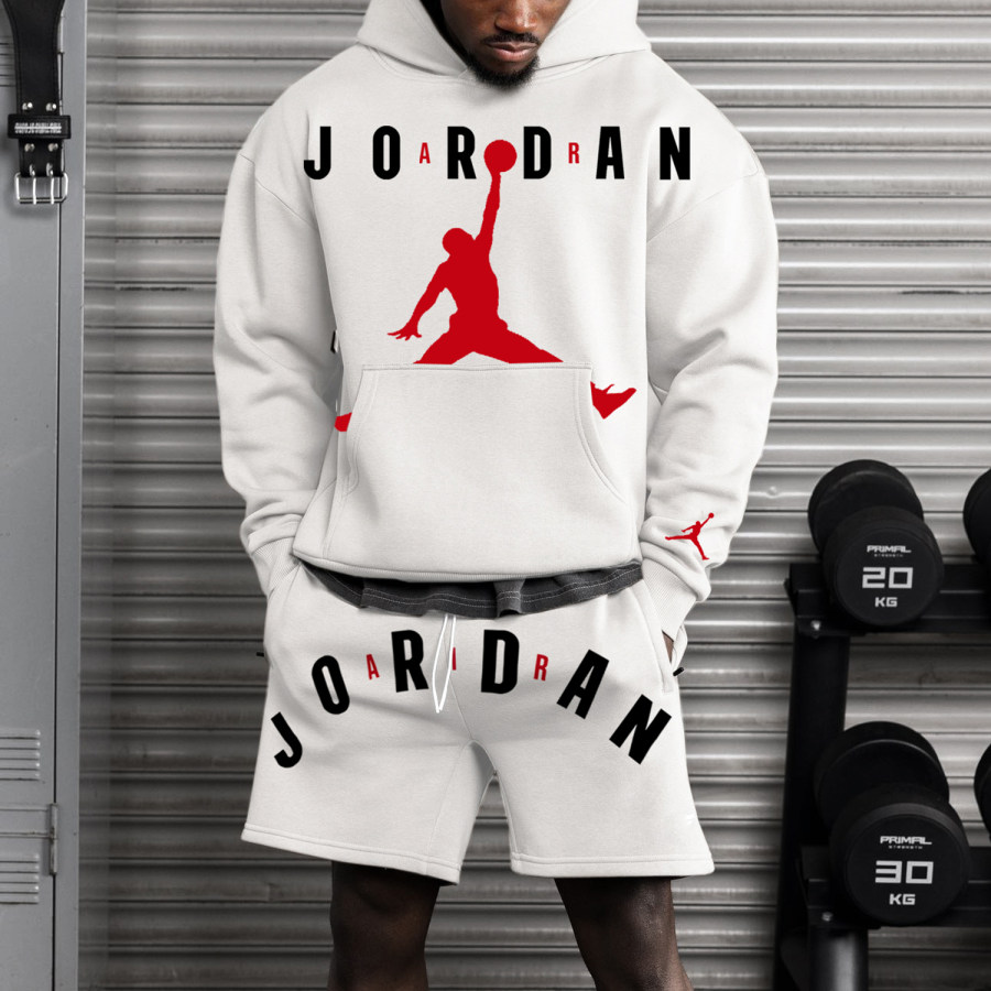 

Street Fashion Casual Basketball Print Unisex Hooded Sweatpants Shorts Set