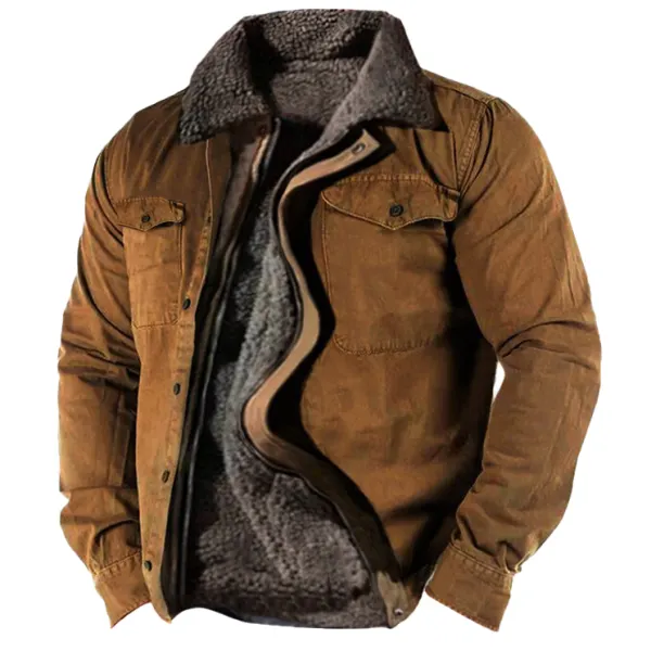 Men's Retro Lining Plus Fleece Zipper Tactical Shirt Jacket - Anurvogel.com 
