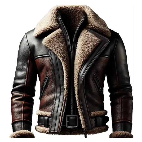 Men's Warm Contrast Color Leather Coat - Wayrates.com 