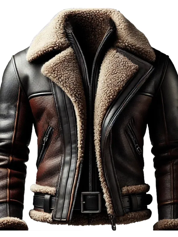 Men's Warm Contrast Color Leather Coat - Pragmaace.com 