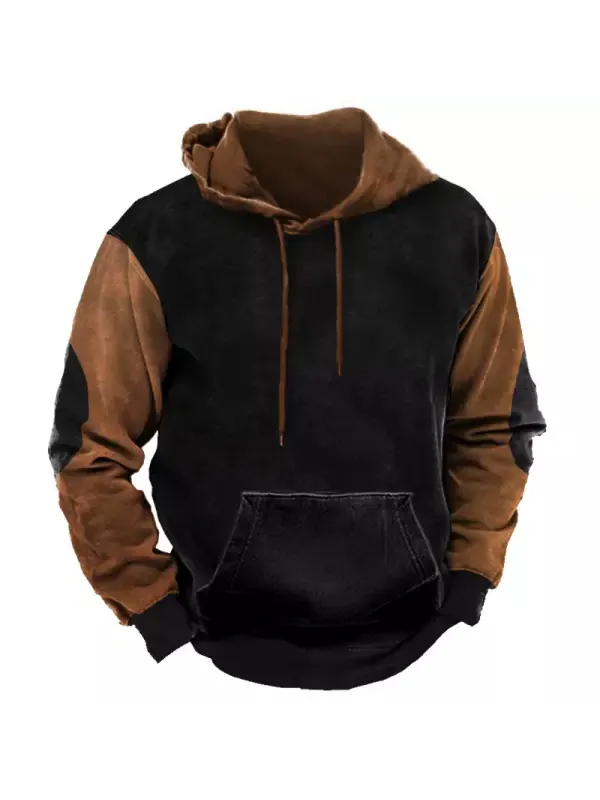 Men's Vintage Contrast Print Hooded Sweatshirt - Aptkoi.com 