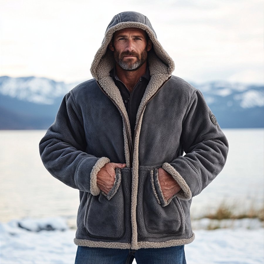 

Men's Outdoor Lambskin Hooded Jacket