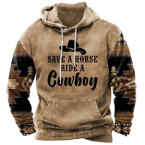 Men's Western Save A Horse Ride A Cowboy Print Hoodie - Dozenlive.com 