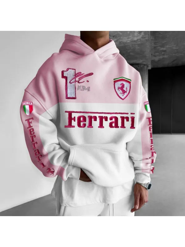 Men's Casual Contrast Racing Loose Hoodie - Aptkoi.com 