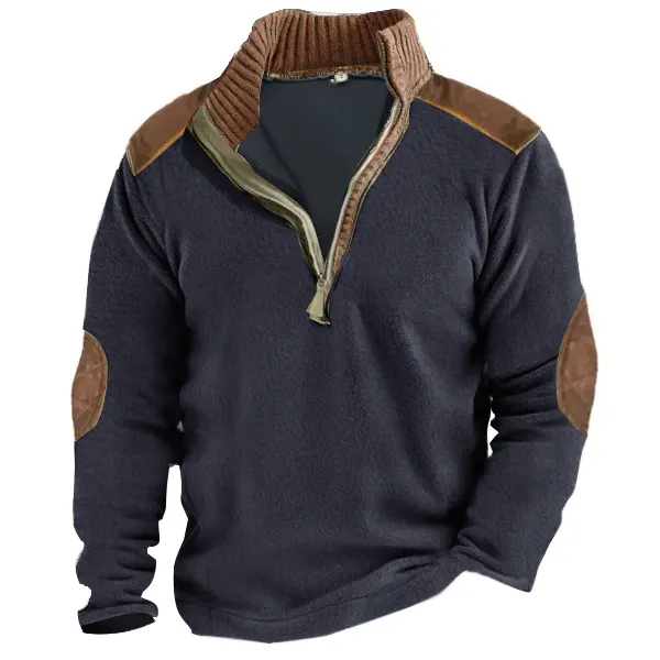Men's 1/4 Henly Zip Fleece Sweatshirt Outdoor Stand Collar Thick Tactical Top - Trisunshine.com 