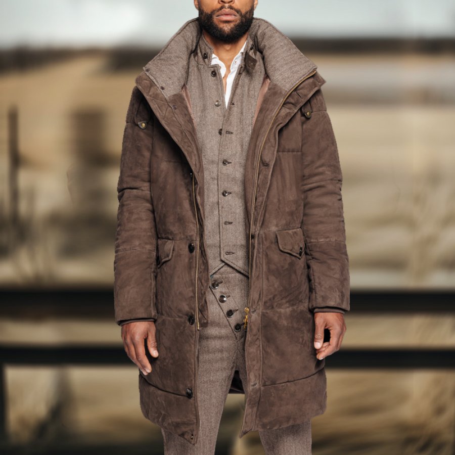 

Men's Outdoors Hunting Shooting Car Coat In Waxed Suede With Raglan Shoulder Seam Suede Jacket