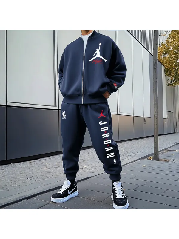 Unisex Set Mit Lässiger Jacke Und Jogginghose Mit Basketball-Print - Ootdmw.com 