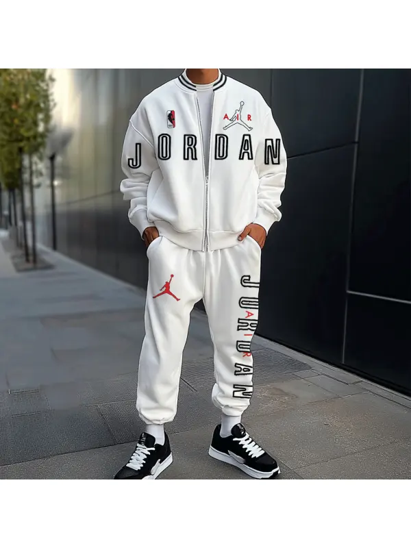 Unisex Basketball Lettering Jacket And Sweatpants Set - Ootdmw.com 