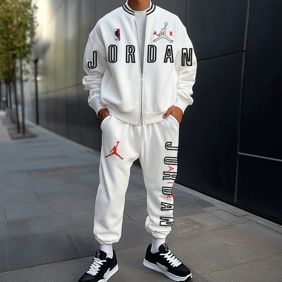 

Unisex Basketball Lettering Jacket And Sweatpants Set