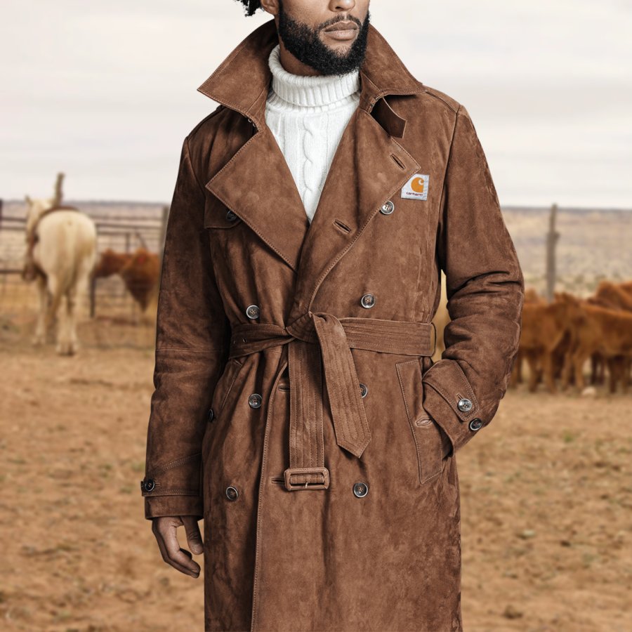 

Men's Vintage Suede Patchwork Color Multi-Pocket Reverse Collar Outdoor Jacket