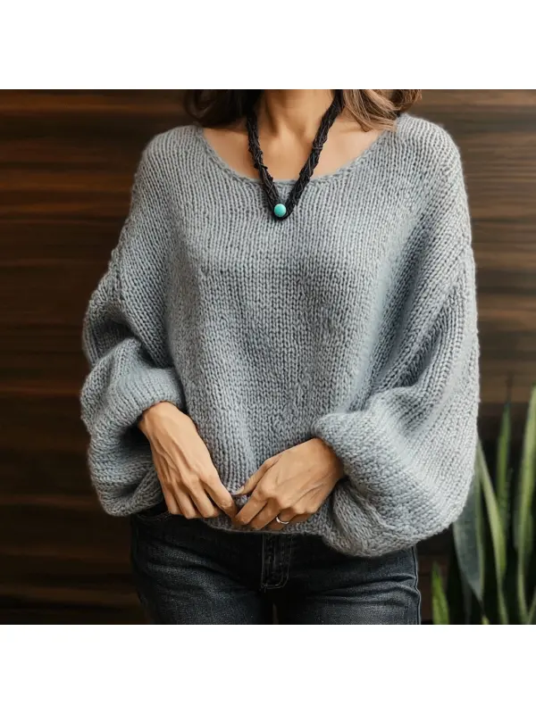 Women's Knitted Oversized Round Neck Sweater - Cominbuy.com 