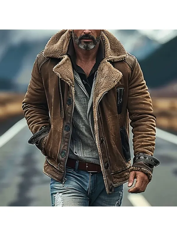 Men's Vintage Leather And Lambswool Western Warm Casual Leather Jacket - Ootdmw.com 