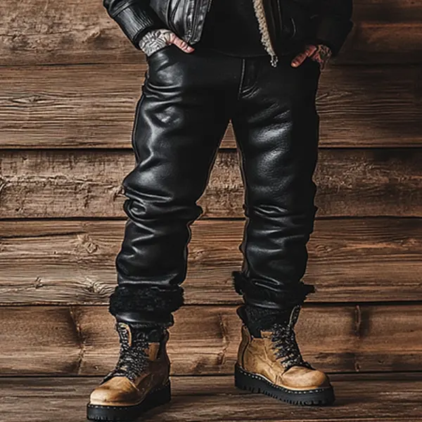 Men's Outdoor Motorcycle Riding Windproof Lambskin Leather Pants - Rabclub.com 