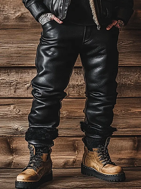 Men's Outdoor Motorcycle Riding Windproof Lambskin Leather Pants - Simplyion.com 