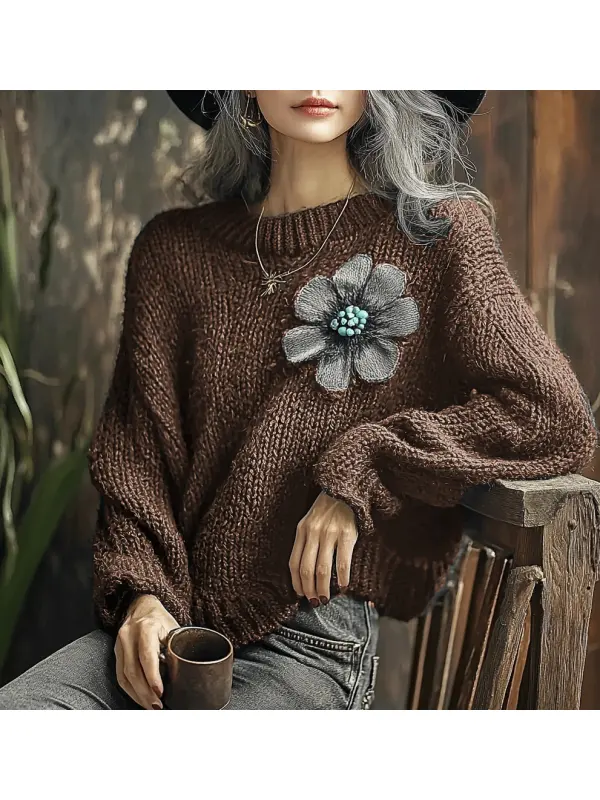 Women's Knitted Flower Sweater - Cominbuy.com 