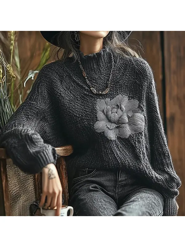 Women's Knitted Flower Elegant Warm Sweater - Cominbuy.com 