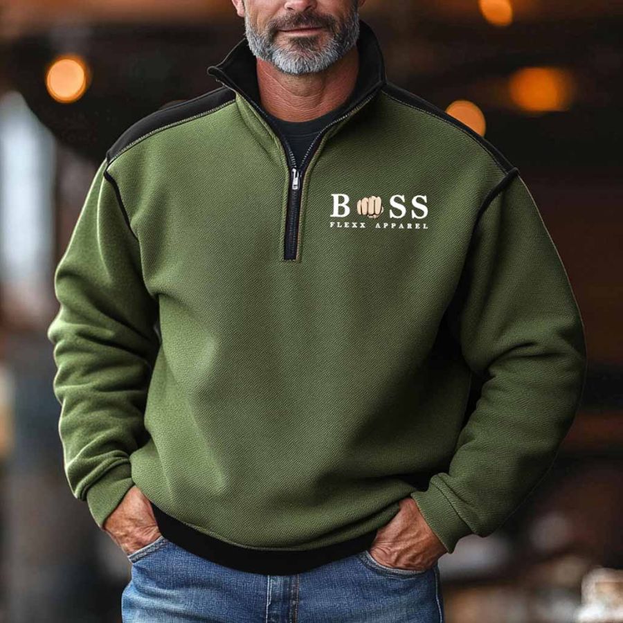 

Men's Vintage Color Block Stand Collar Quarter Zip Sweatshirt