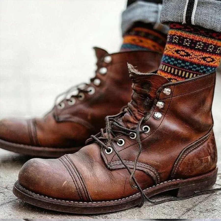 

Men's Vintage Western Style Lace-up Leather Boots