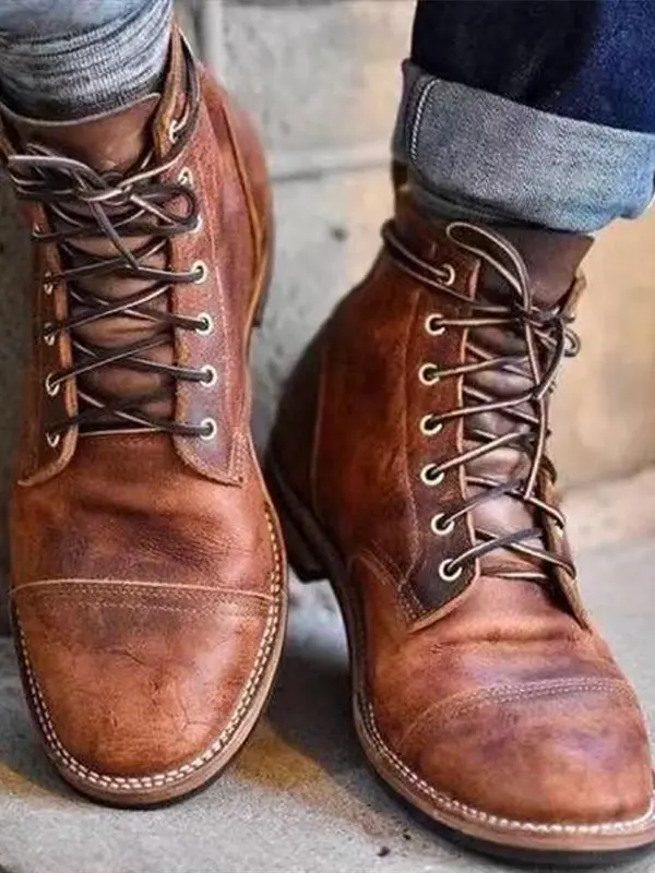 Men's Vintage Martin Boots Western Style Lace-up Leather Boots 