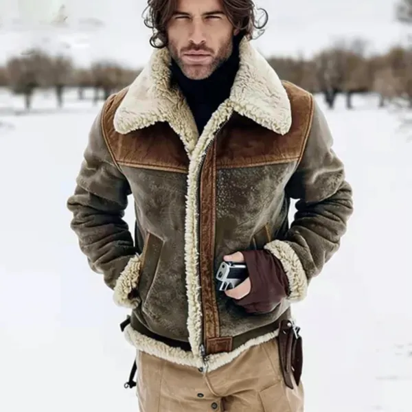 Men's Vintage Leather And Lambswool Jacket - Mushope.com 