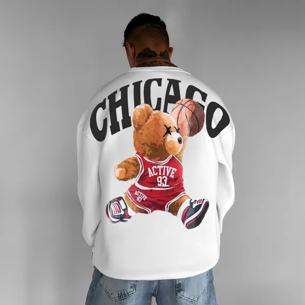 Casual Basketball Bear Print Crew Neck Sweatshirt - Anurvogel.com 