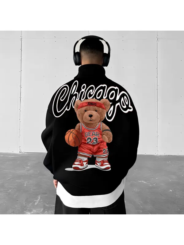 Men's Casual Basketball Bear Print Sweatshirt - Ootdmw.com 