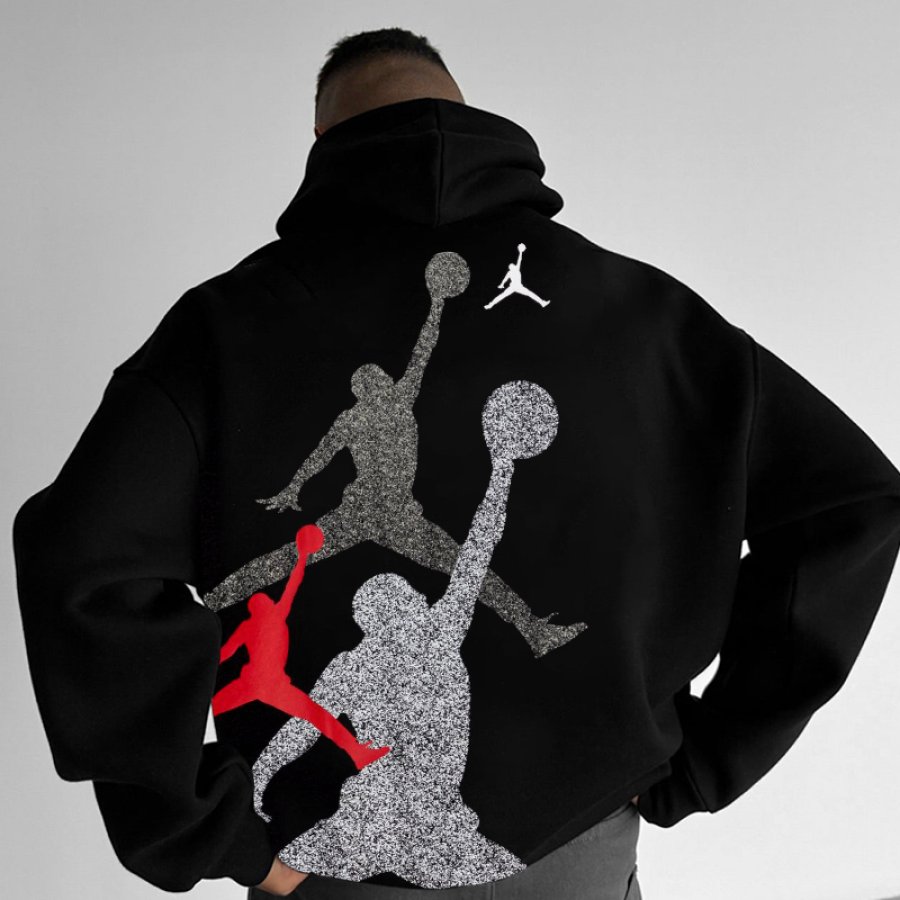 

Basketball Print Casual Black Hoodie