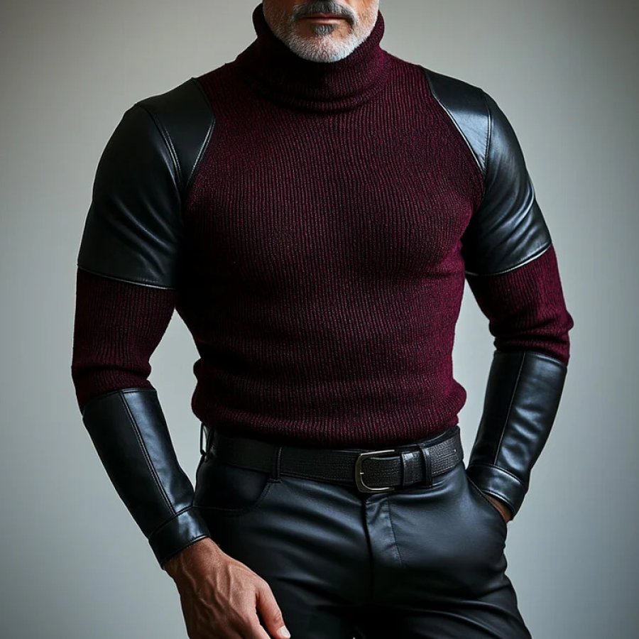 

Men's Knitted Leather Panel Sweater
