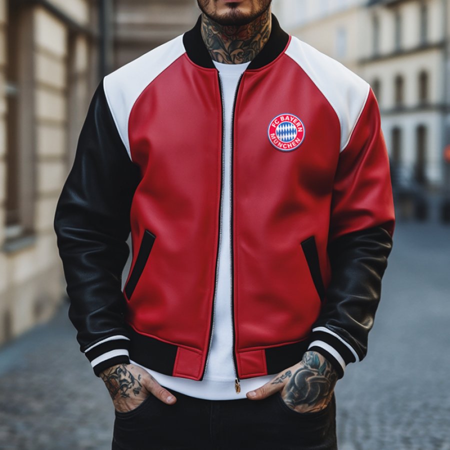 

Men's Football Competition Baseball Suit Leather Jacket