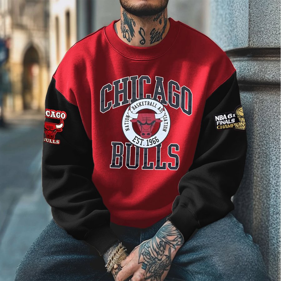 

Men's Basketball Racing Bulls Print Crew Neck Sport Sweatshirt