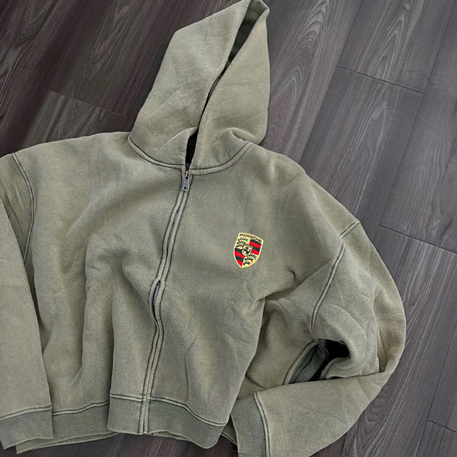 

Unisex Vintage Embroidery Racing Hooded Jacket