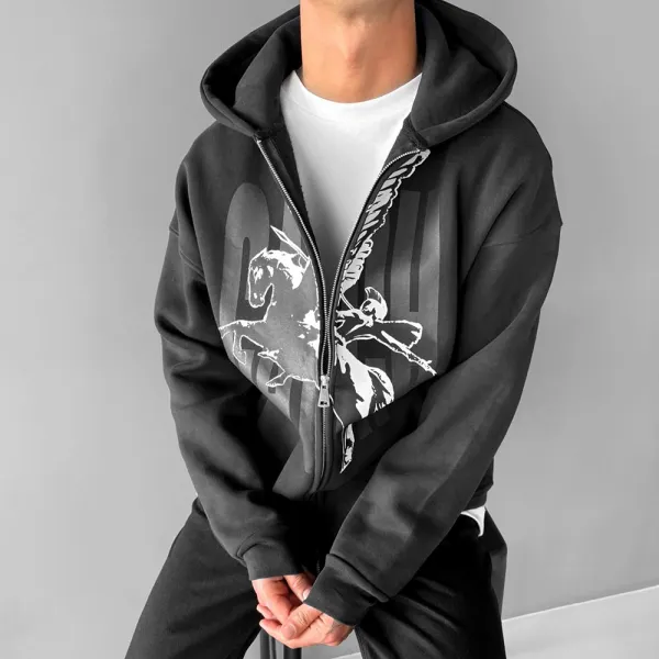 Men's Casual Printed Hooded Zip-Up Jacket - Dozenlive.com 