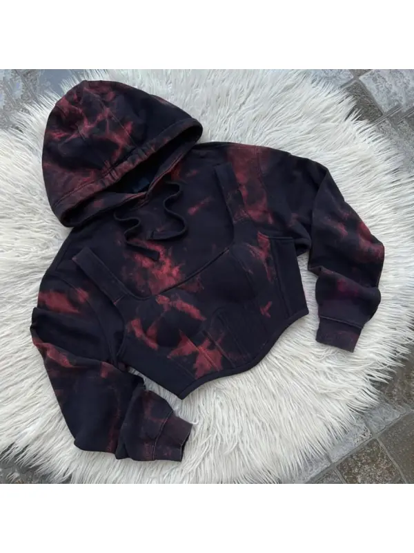 Women's Fashion Tight Back Lace-Up Corset Tie-Dye Top Set - Aptkoi.com 