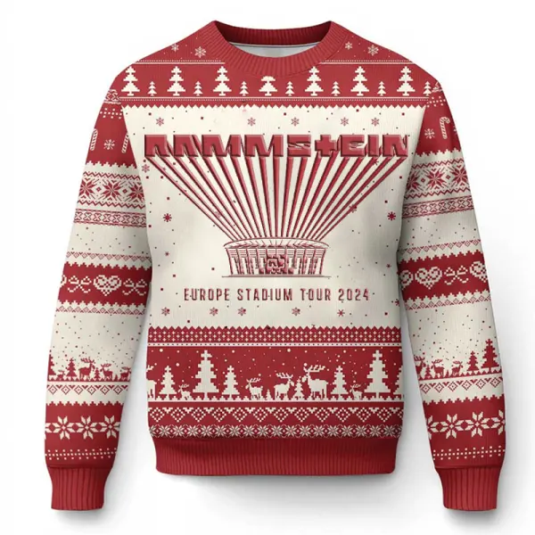 Unisex Vintage Rock Band Merry Christmas Print Crew Neck Ugly Christmas Red Sweatshirt Only $26.99 - Cotosen.com 