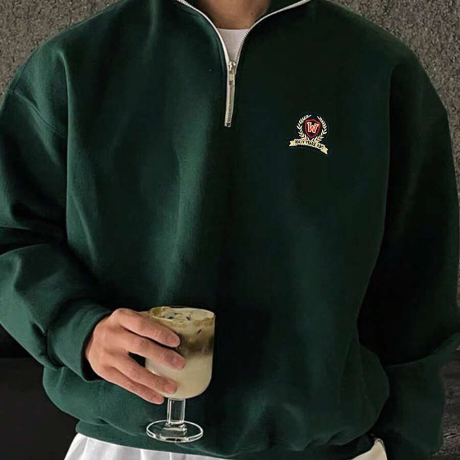 

Unisex Preppy Embroidered Patches Casual Half Zip Sweatshirt