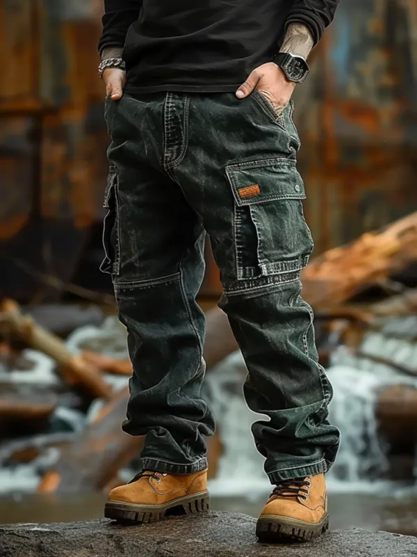 Men's Multi-Pocket Vintage Outdoor Work Trousers - Menbarn.com 