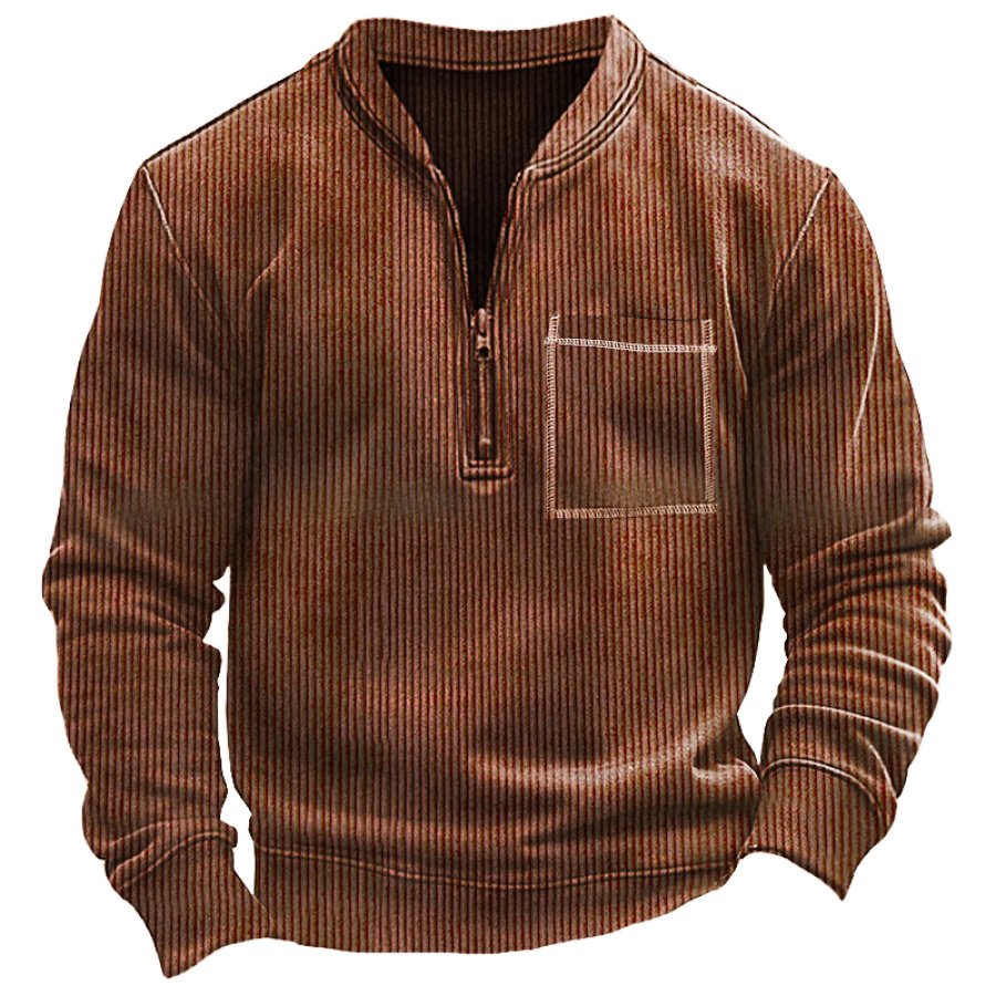 

Men's Vintage Pocket Quarter-zip Collar Corduroy Sweatshirt