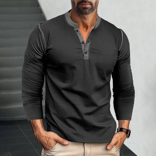 Men's Tight Button Design Long Sleeve T-Shirt - Mobilittle.com 