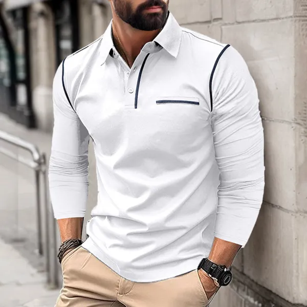 Men's Polo Neck Long Sleeve T-Shirt - Mobilittle.com 