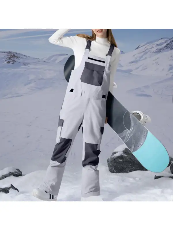 Women's Snow Jumpsuit Overalls Windproof Adjustable Straps Color Block Jumpsuit - Aptkoi.com 