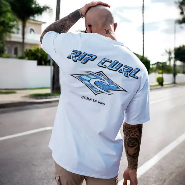 Oversized Men's Surf Print Beach Holiday T-Shirt - Ootdyouth.com 