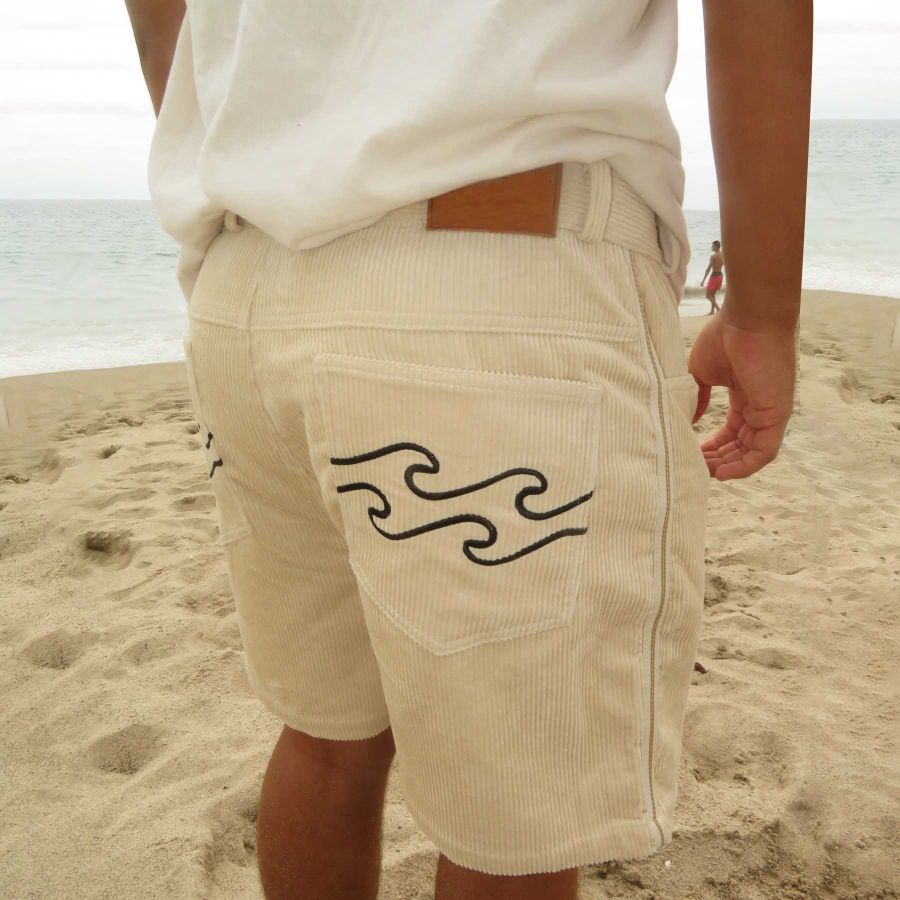 

Men's Vintage Wave Embroidery Corduroy Surf Shorts Boardshorts