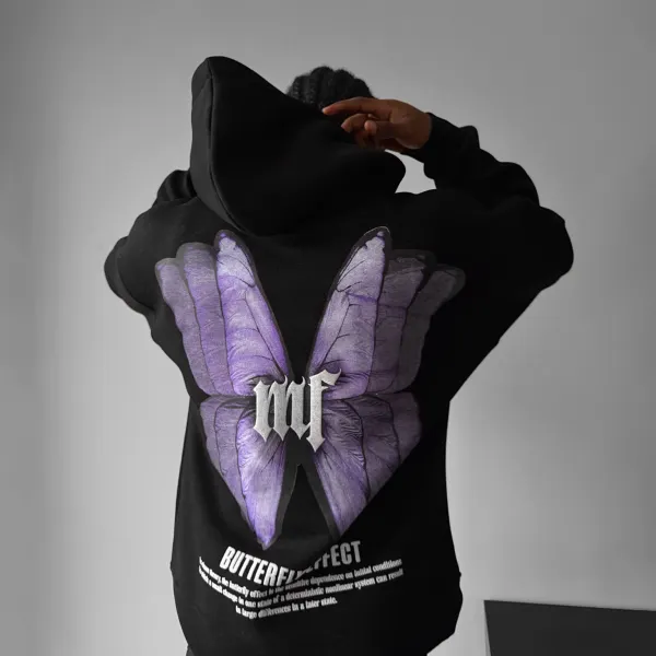 Unisex Butterfly Casual Print Loose Hoodie - Ootdyouth.com 