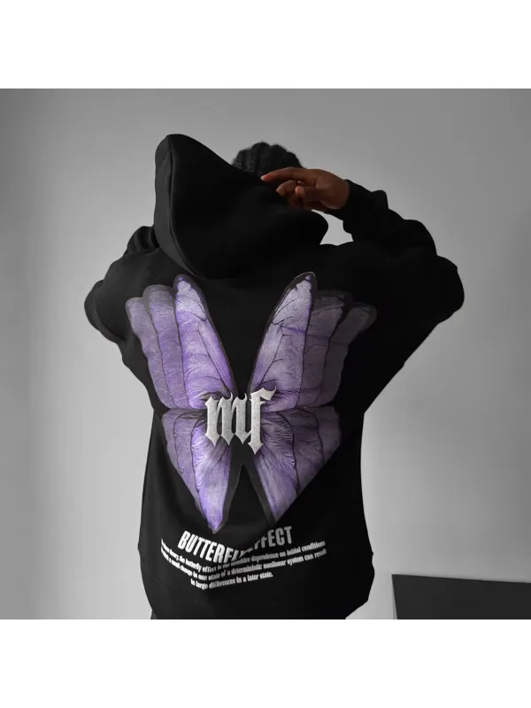Unisex Butterfly Casual Print Loose Hoodie - Aptkoi.com 