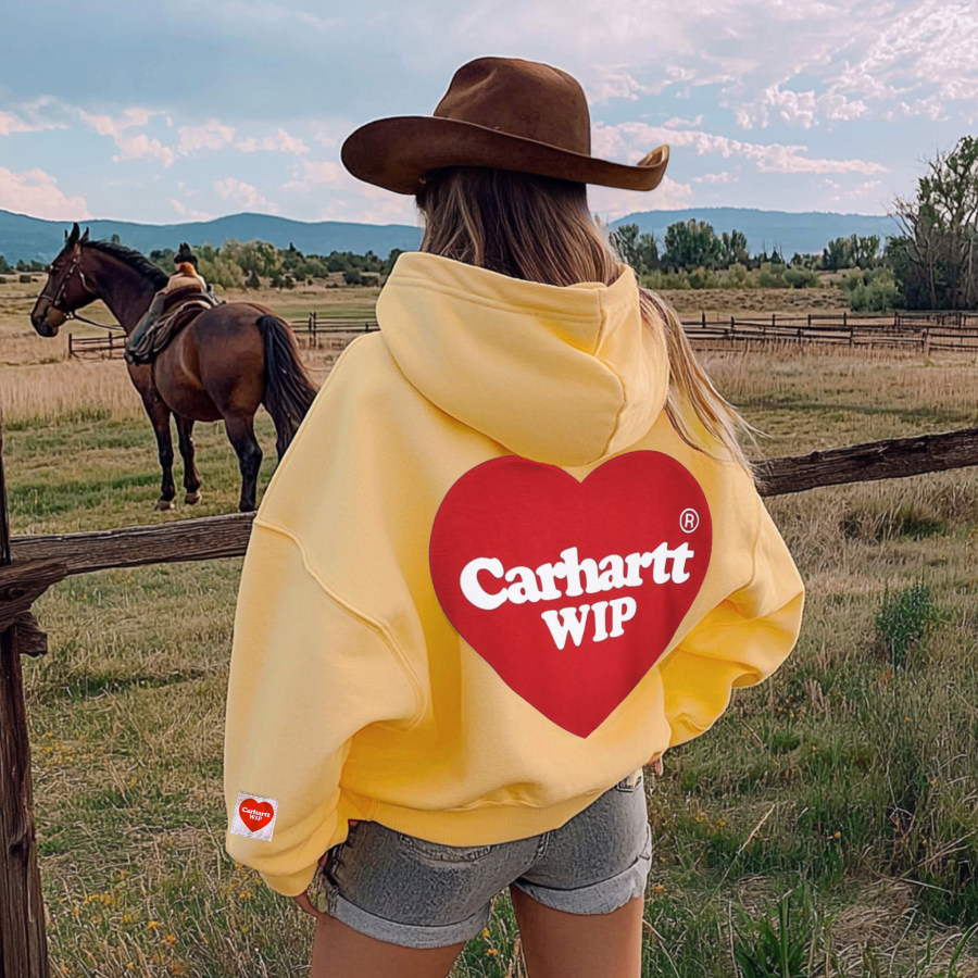 

Women's Western Heart Print Oversized Hoodie