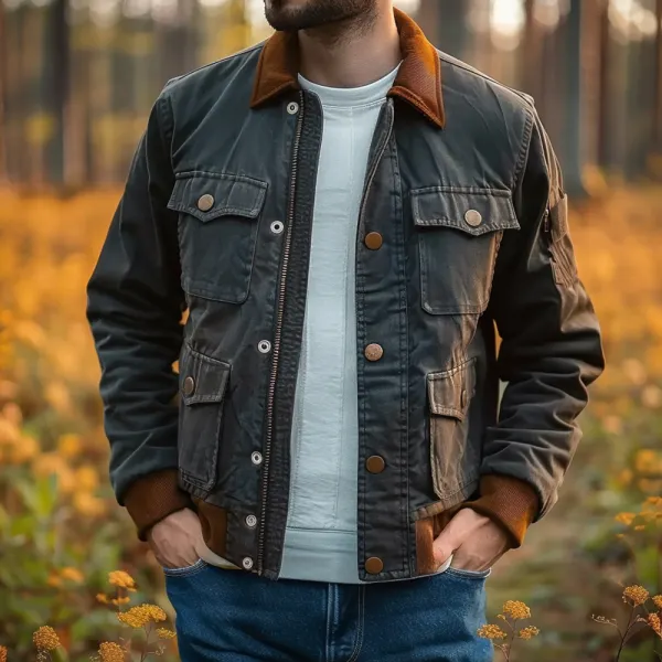 Men's Colorblock Vintage Multi-Pocket Casual Jacket - Anurvogel.com 