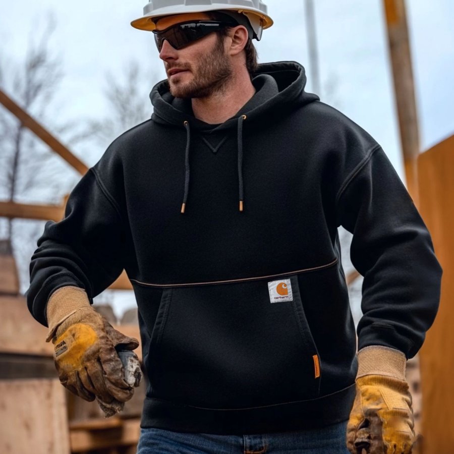 

Men's Vintage Loose Black Outdoor Work Hoodie