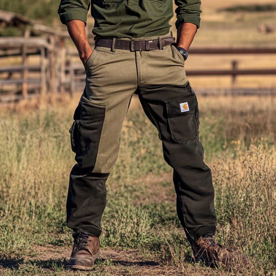

Men's Vintage Outdoor Patchwork Corduroy Color Block Cargo Pants